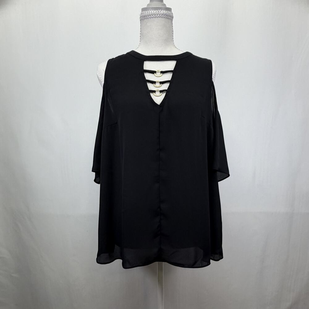 BOLD ELEMENTS S(4-6) Women Blouse Knitwear Cold Shoulder Black Solid